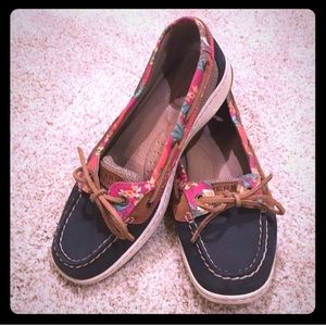 Sperry Navy blue and floral boat shoes